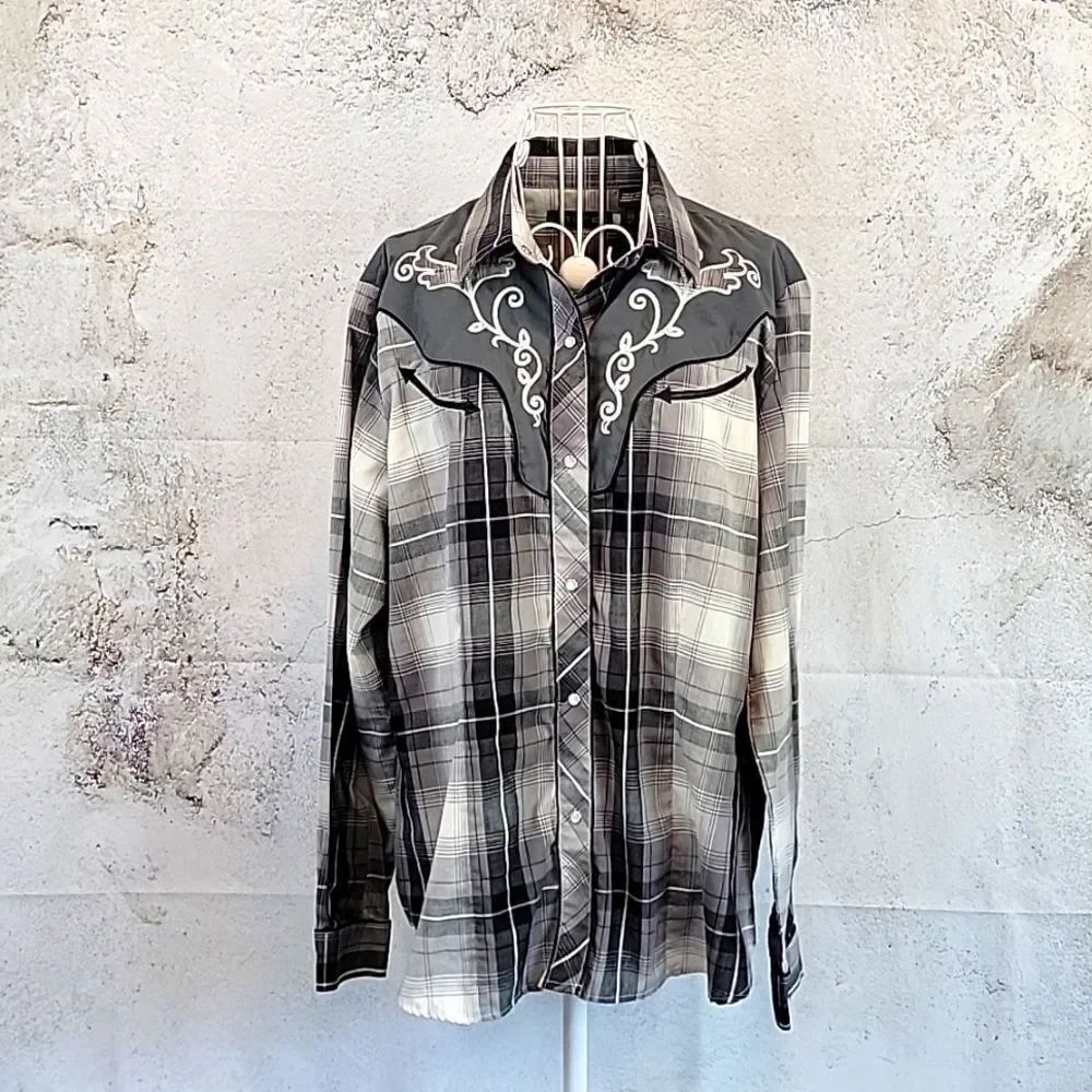 Roper western button-down shirt in grey plaid Women's Size XL